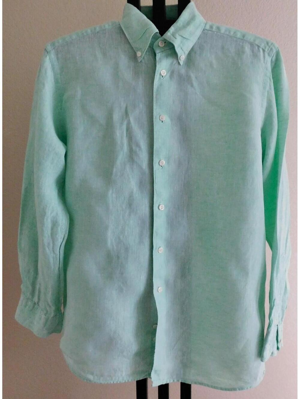 Eton Contemporary Men's Linen Shirt Size L 41 Mint Green Button Down Luxury